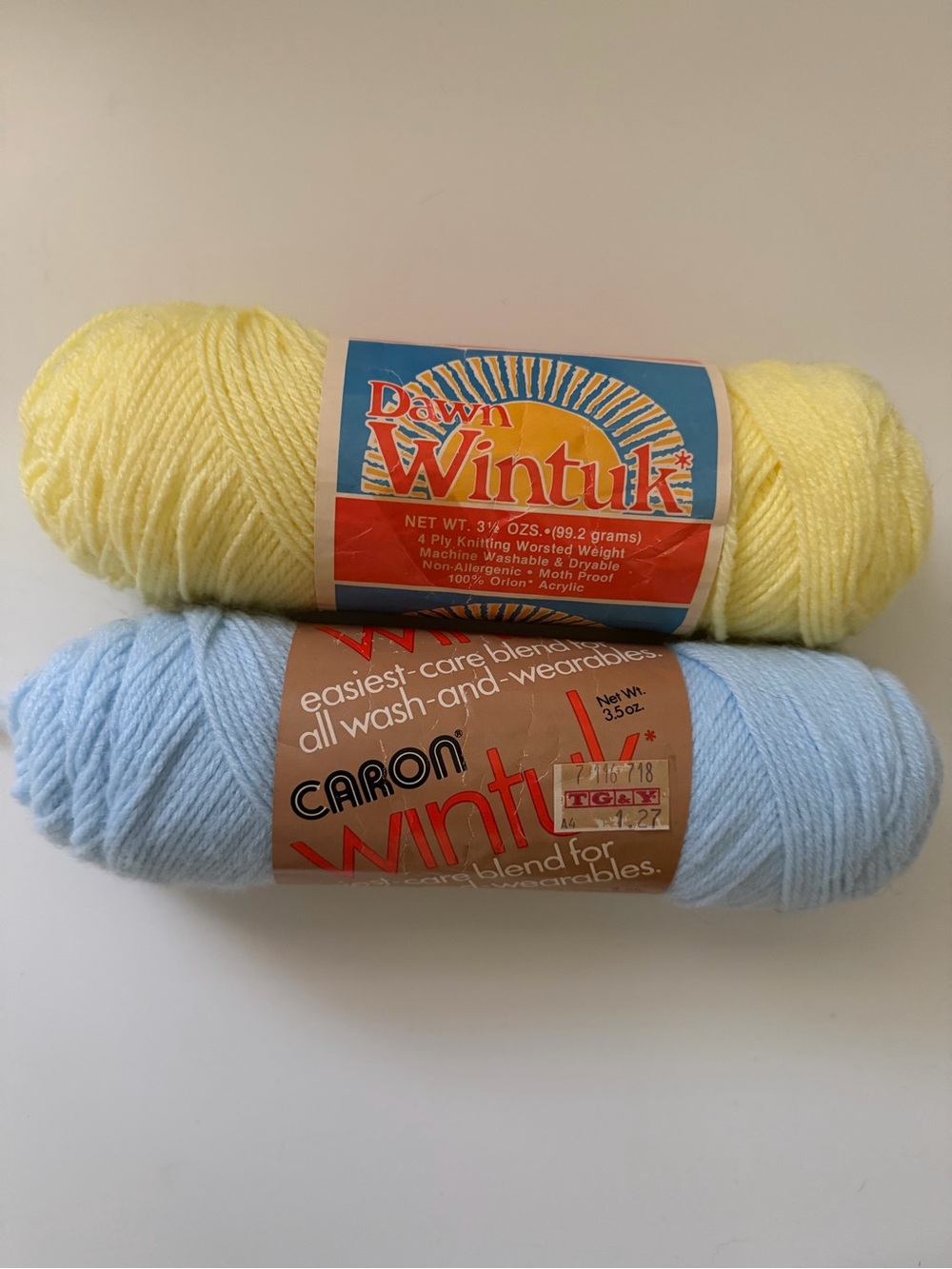 Vintage Dawn & Caron Wintuk Orlon Acrylic 4-Ply Yarn Skein Lot 2 Blue/Yellow
